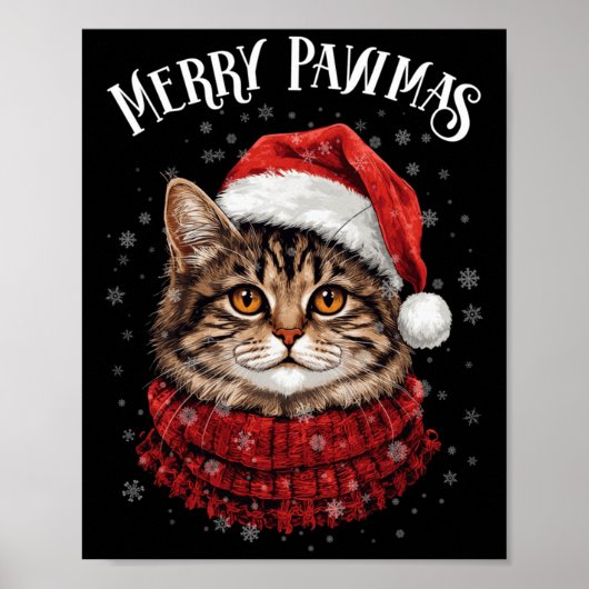 Merry Pawmas Funny Santa Cat Christmas For Kitten Poster (Vorne)