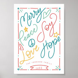 Merry Peace Joy Liebe Hope Handzog Bright Holiday Poster