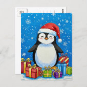 Merry Penguin Christmas Postcard Postkarte (Vorne/Hinten)