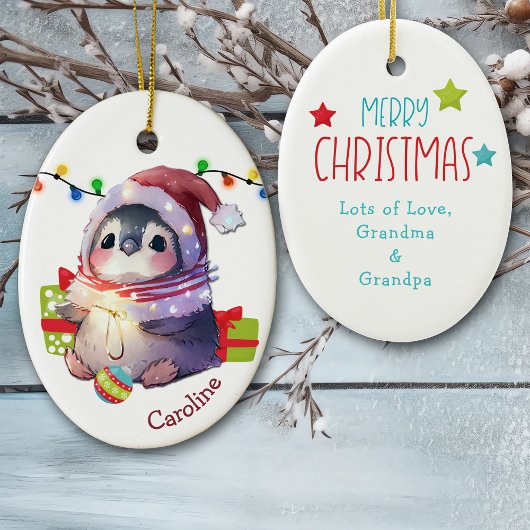 Merry Penguin Kinder Weihnachts-Keramik Ornament