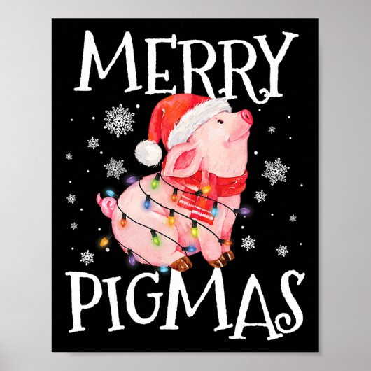 Merry Pigmas Funny Pig Weihnachtslicht Tree Xmas Poster (Vorne)