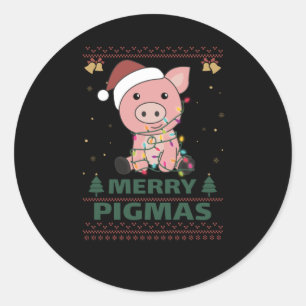 Merry Pigmas Funny Pig Weihnachtsmann Runder Aufkleber