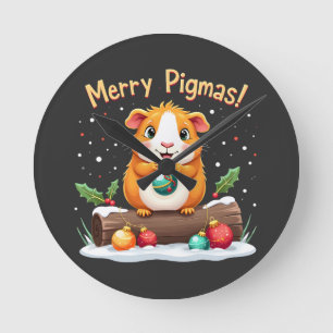 Merry Pigmas Guinea Pig Weihnachten Weihnachten Runde Wanduhr