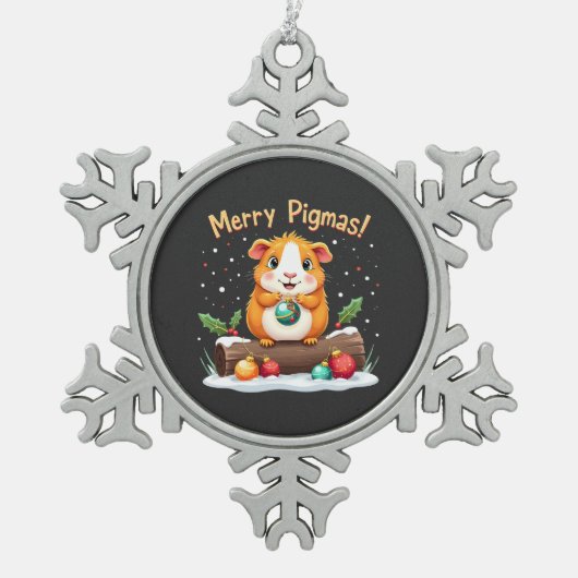 Merry Pigmas Guinea Pig Weihnachten Weihnachten Schneeflocken Zinn-Ornament (Vorderseite)