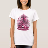 Merry Pink Christmas Art Nouveau Whimsical Tree T-Shirt (Vorderseite)