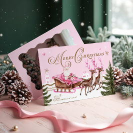 Merry Pink Christmas Santa Seligh Rentier Foto Feiertagskarte