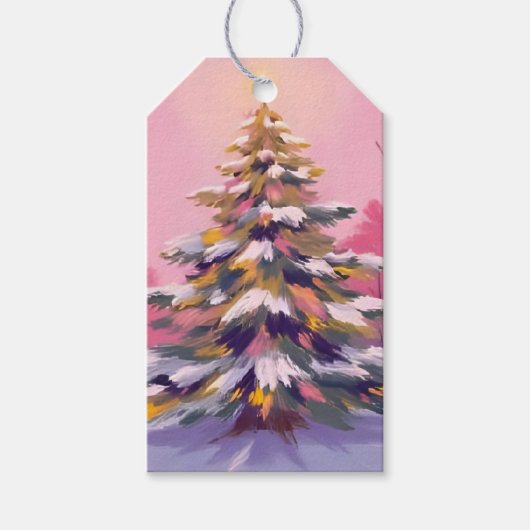 Merry Pink Christmas | Watercolor Holiday Geschenkanhänger (Vorderseite)