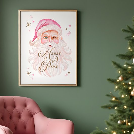 Merry & Pink Classic Retro Retro Rosa Santa Poster