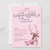 Merry & Pink Fun Holiday Bash Reindeer Rosa Scarf Einladung (Vorderseite)