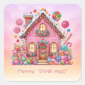 Merry "PINK-mas" Weihnachts Candy House Quadratischer Aufkleber (Vorderseite)