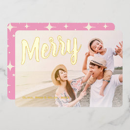 Merry Pink Retro Sparkle Gold Metallic Folien Feiertagskarte