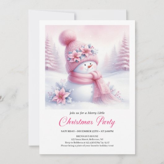 Merry Pink Snowman Editable Christmas Invite Digit Einladung (Vorderseite)