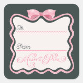 Merry & Pink Wavy Retro Rosa Band & Bow von Quadratischer Aufkleber (Vorderseite)