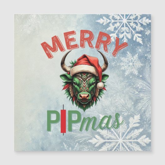 Merry PIPmas Trading Bull Christmas Design – Funny Magnetkarte (Vorderseite)
