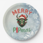 Merry PIPmas Trading Bull Christmas Design – Funny Pappteller (Vorderseite)