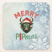 Merry PIPmas Trading Bull Christmas Design – Funny Rechteckiger Pappuntersetzer (Vorderseite)