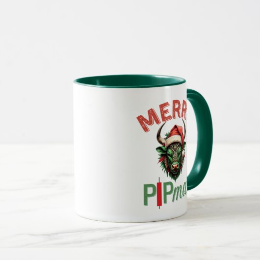 Merry PIPmas Trading Bull Christmas Design – Funny Tasse (VorderseiteRechts)