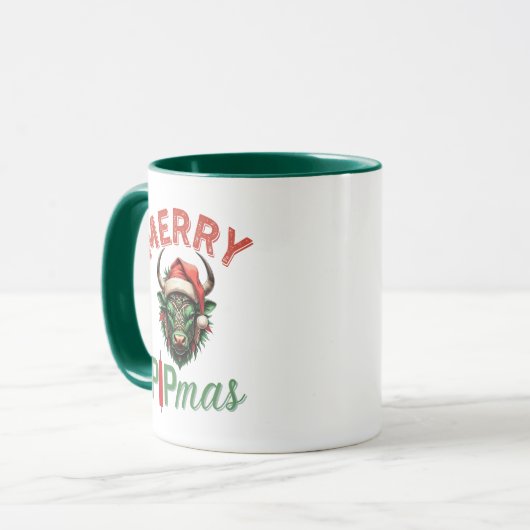 Merry PIPmas Trading Bull Christmas Design – Funny Tasse (Vorderseite Links)