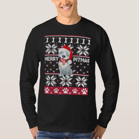 Merry Pitbull Pitmas Pit Bull Ugly Christmas Dog S T-Shirt (Vorderseite)
