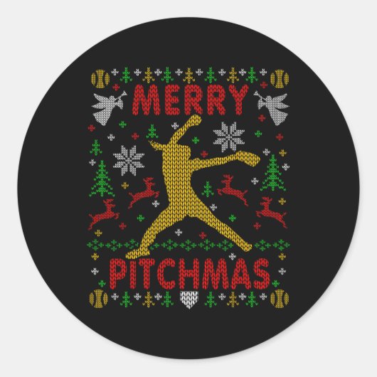 Merry Pitchmas Fastpitch Softll Pitcher Ugly Chris Runder Aufkleber (Vorderseite)
