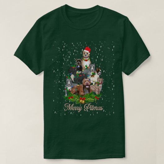 Merry Pitmas Funny Pitbull Dog Ugly Weihnachtsbaum T-Shirt (Design vorne)