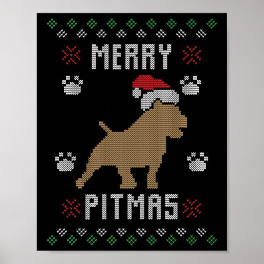 Merry Pitmas Funny Ugly Christmas Sweater Pit Bull Poster (Vorne)