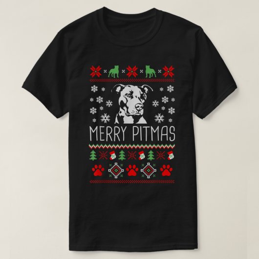 Merry Pitmas Funny Xmas Funny Pajama für Hund Love T-Shirt (Design vorne)