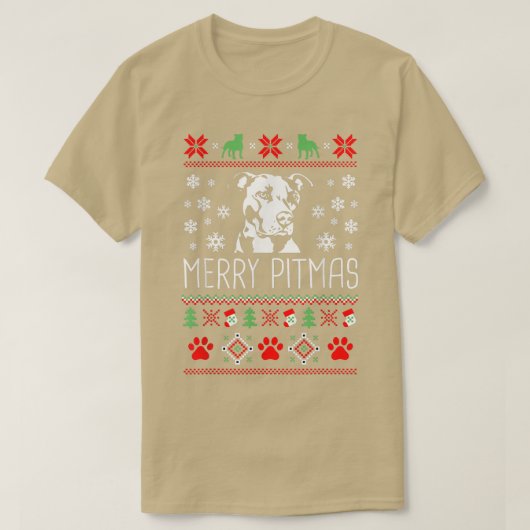 Merry Pitmas Funny Xmas Funny Pajama für Hund Love T-Shirt (Design vorne)