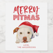 Merry Pitmas Niedlich Santa Pit Bull Dog Weihnacht Weinetikett (Einzelnes Label)