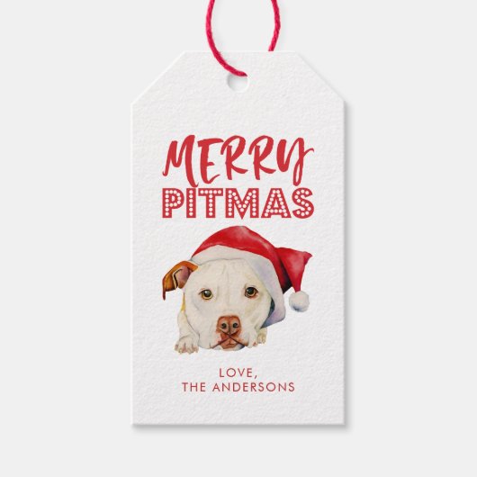 Merry Pitmas, Niedlicher Santa Pit Bull Dog Person Geschenkanhänger (Vorderseite)
