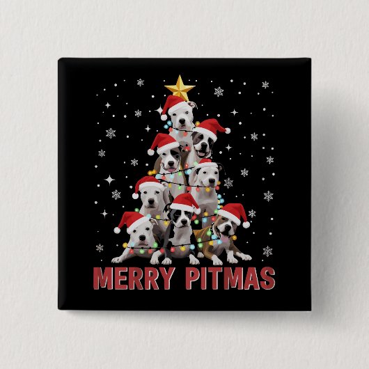 Merry Pitmas Pitbull Dog Tree Ugly Weihnachten Button (Vorderseite)
