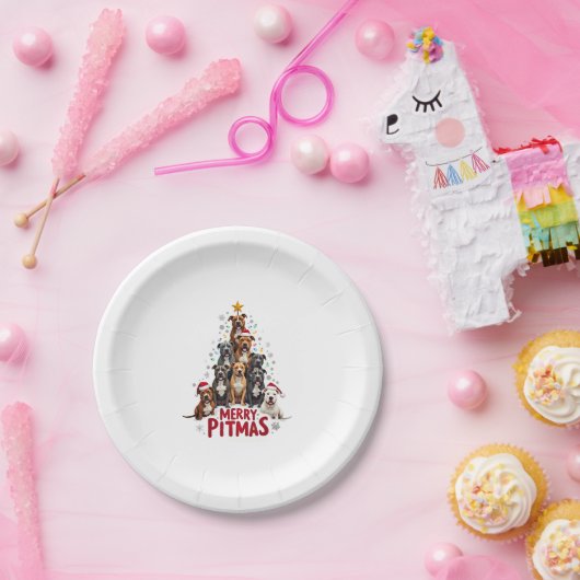 Merry Pitmas Pitbull Dog Ugly Christmas Sweater Tr Pappteller (Party)