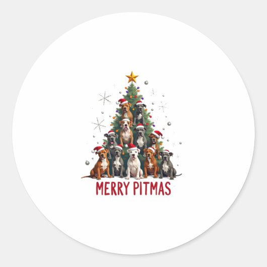 Merry Pitmas Pitbull Dog Ugly Christmas Sweater Tr Runder Aufkleber (Vorderseite)