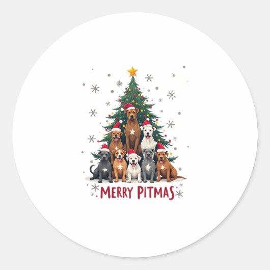 Merry Pitmas Pitbull Dog Ugly Christmas Sweater Tr Runder Aufkleber (Vorderseite)