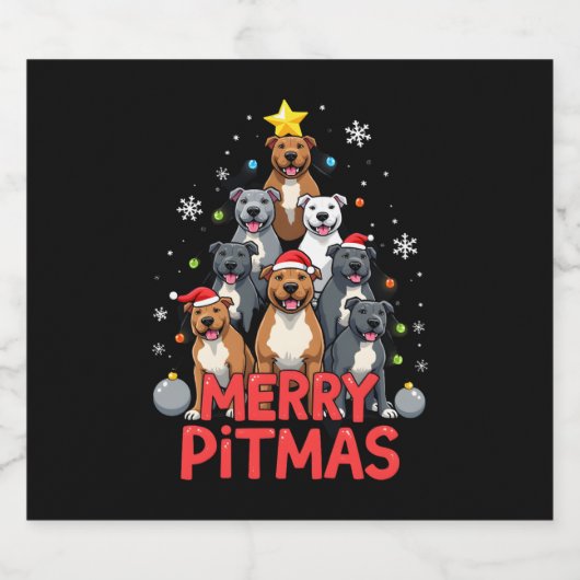 Merry Pitmas Pitbull Dog Ugly Christmas Sweater Tr Schaumweinetikett (Einzelnes Label)