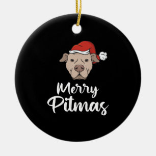 Merry Pitmas Pitbull Weihnachten Keramik Ornament
