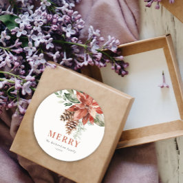 Merry Poinsettia Bunch Wasserfarben Weihnachten Runder Aufkleber