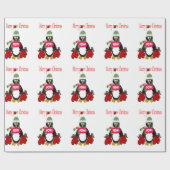 Merry Pow Weihnachts Pinguin Wrapping Paper Geschenkpapier (Flach)