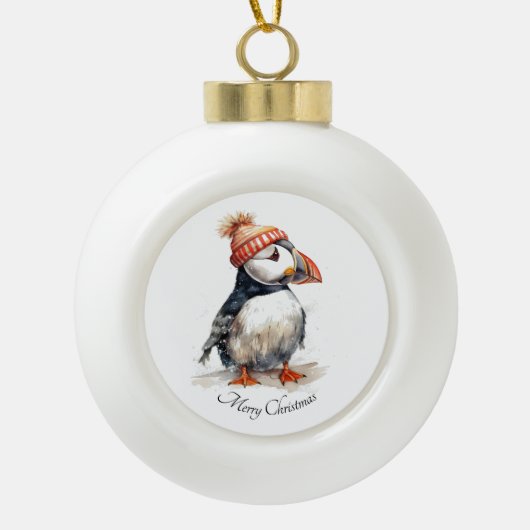 Merry Puffin, Brauch Keramik Kugel-Ornament (Vorderseite)