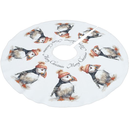 Merry Puffin, Brauch Polyester Weihnachtsbaumdecke (Schrägansicht)