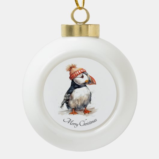 Merry Puffin Keramik Kugel-Ornament (Vorderseite)