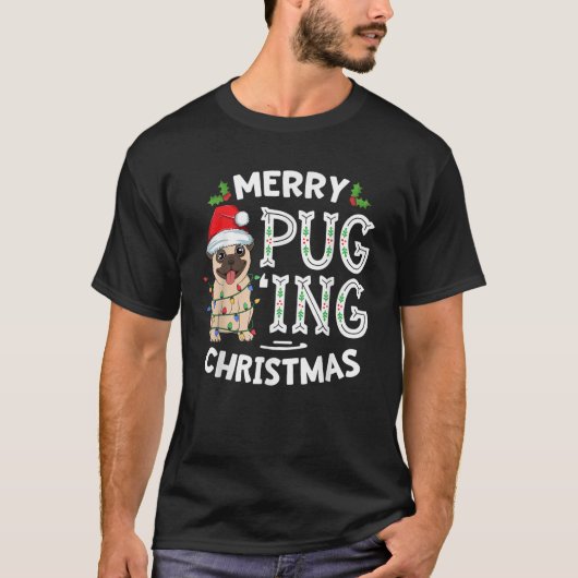 Merry Pugging Weihnachts-Hund Weihnachts-Mops Xmas T-Shirt (Vorderseite)