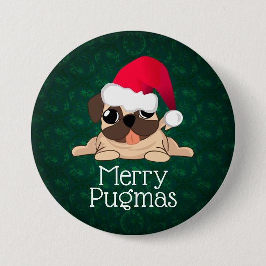 Merry Pugmas 3" Round Button (Vorderseite)