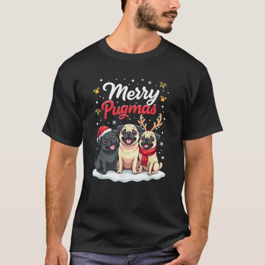 Merry Pugmas Christmas Family Pyjama PJS Dog Funny T-Shirt (Vorderseite)