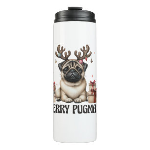 Merry Pugmas Frohe Weihnachten Funny Mops Hund Thermosbecher