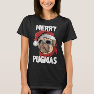 Merry Pugmas Funny Christmas Mops Weihnachtsmannmü T-Shirt