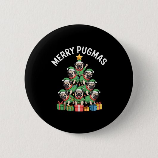 Merry Pugmas Funny Pug Christmas Tree Holiday Long Button (Vorderseite)