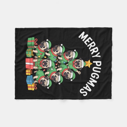 Merry Pugmas Funny Pug Christmas Tree Holiday Long Fleecedecke (Vorderseite (Horizontal))