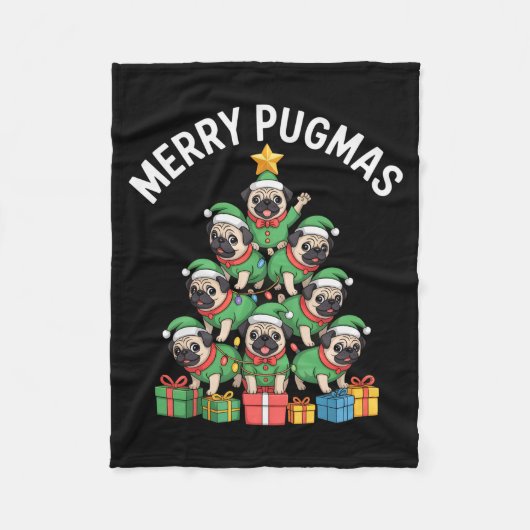 Merry Pugmas Funny Pug Christmas Tree Holiday Long Fleecedecke (Vorderseite)