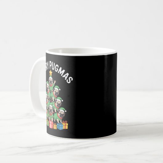 Merry Pugmas Funny Pug Christmas Tree Holiday Long Kaffeetasse (Vorderseite Links)